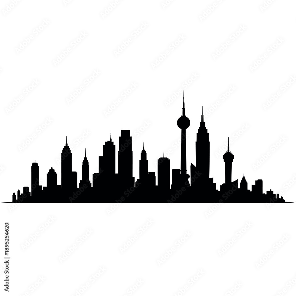 Obraz premium City skyline silhouette with various buildings.