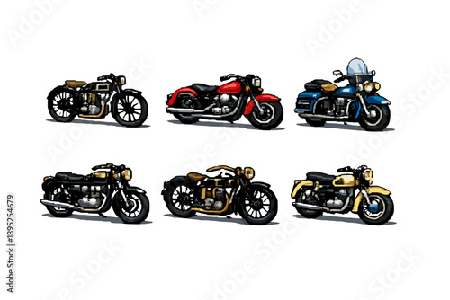 Motorcycle icon set. Containing bike, cruiser, chopper, sport, touring, scooter, vintage, rider and more.