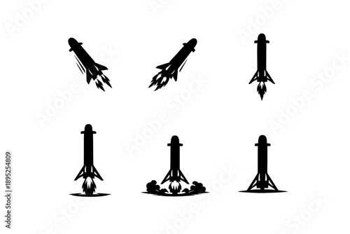 Rocket and Space Icons Set. Featuring launch, astronaut, spacecraft, stars, planet, satellite, orbit, exploration, universe, flight, mission, gravity,