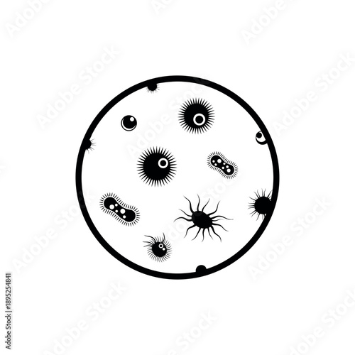 Microscopic view of various bacteria and viruses.