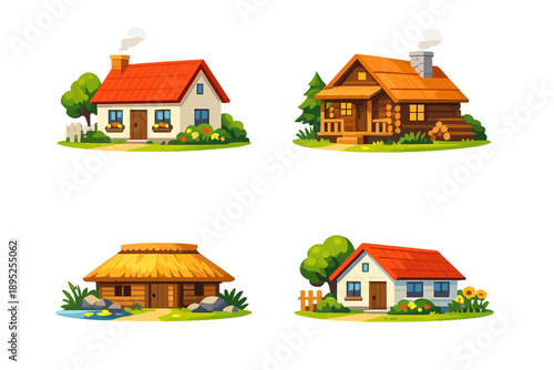 House and home icons set. Containing cottage, villa, cabin, bungalow, architecture, residence, garden, roof and more.