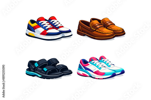 Footwear icon set. Containing sneakers, loafers, sandals, boots, heels, athletic, casual, dress, fashion, comfort, and more.