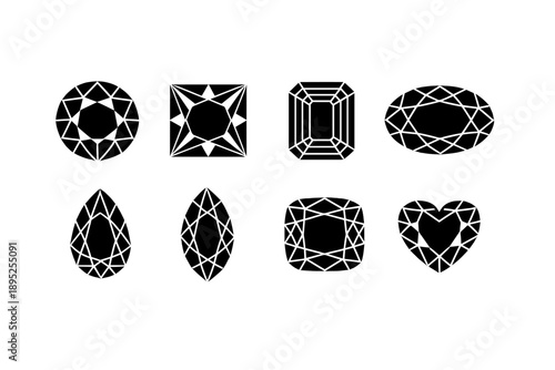 Gemstone and jewel icon set. Featuring diamond, ruby, sapphire, emerald, amethyst, garnet, opal, and more.
