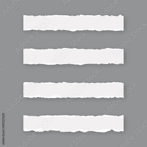 Ripped torn paper sheets collection on gray background