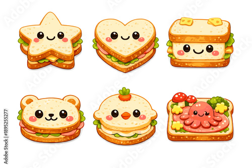 Food and snack icons set. Featuring sandwich, star, heart, bear, carrot, octopus, and more.