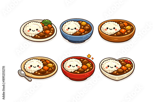 Food and meal icons set. Containing rice, curry, bowl, plate, spoon, cooking, dish, dining, utensils, ingredients, flavor, kitchen, appetite, cuisine,