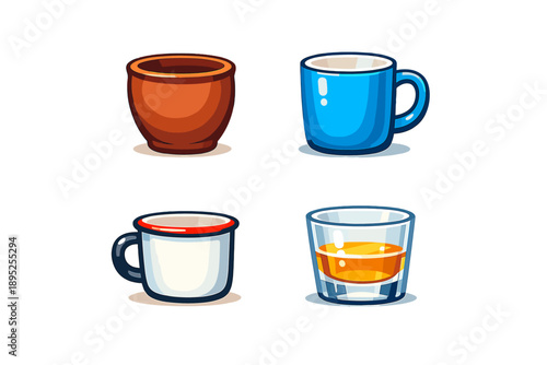 Drinkware icon set. Featuring cup, mug, glass, tumbler, ceramic, beverage, whisky, tea, coffee, and more.