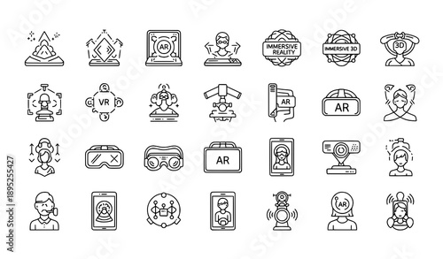 Augmented reality outline icon set for UI app interface virtual and mixed reality concepts