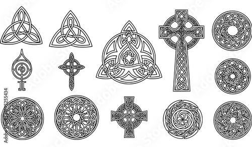 Classic Celtic symbols icon set tattoo design vector illustration