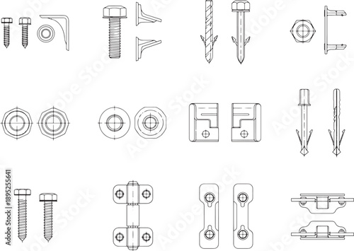 A comprehensive collection of assorted bolts, screws, and hardware components essential for construction and DIY projects. 