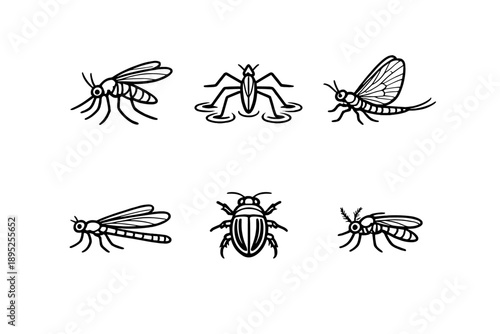 Insect icons set. Containing fly, mosquito, beetle, bug, larvae, pest, swarm, wing, stinger, antennae, nature and more.