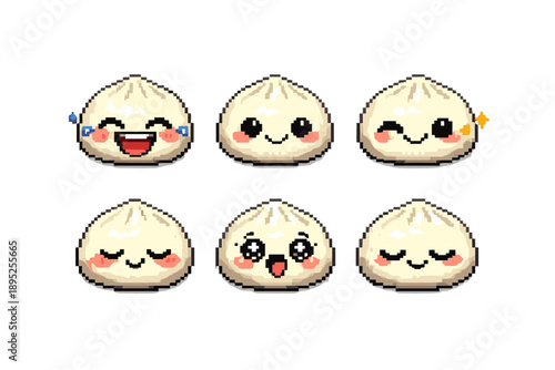 Food and emoji icon set. Featuring dumpling, smile, joy, laughter, expression, cute, happy, fun and more.