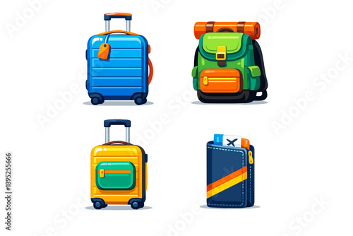 Travel and luggage icon set. Including suitcase, backpack, baggage, travel, journey, packing, gear, adventure, and more.