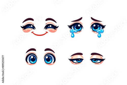 Emotion icon set. Featuring happy, sad, crying, and sleepy expressions.