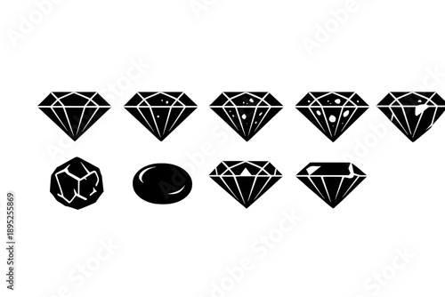 Gem and jewelry icon set. Featuring diamond, ruby, emerald, sapphire, opal, garnet, pearl, amethyst, topaz, and more.