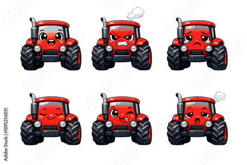Emotional tractor icon set. Featuring happy, sad, angry, surprised, and more expressions.