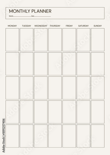Beige Clear Simple Monthly Planner Page A4 Document 