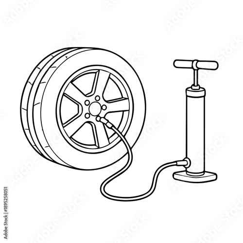 The pump inflates the wheel line icon vector on a white background
Vector line icon
