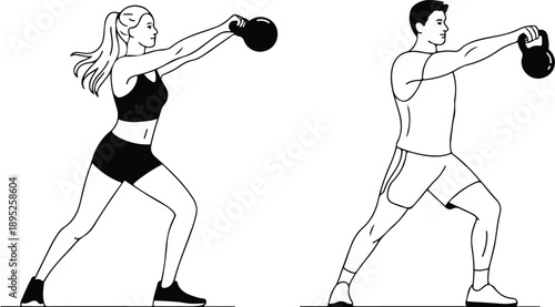 Kettlebell Deadlift Outline Icon Set Correct Lifting Technique