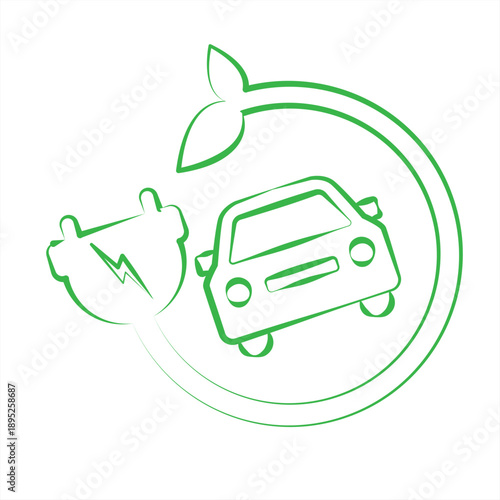 Electric car icon. EV charging, Electric car charger and plug, Eco-friendly transport symbol, Electric car charging station, Vector illustration.