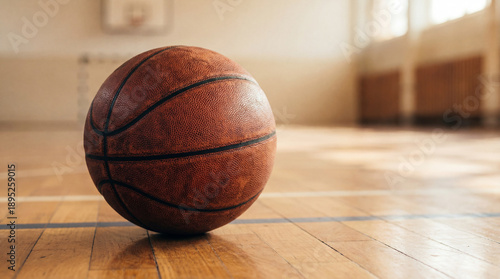 Close-up of basketball on court floor
