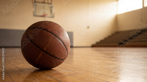 Close-up of basketball on court floor