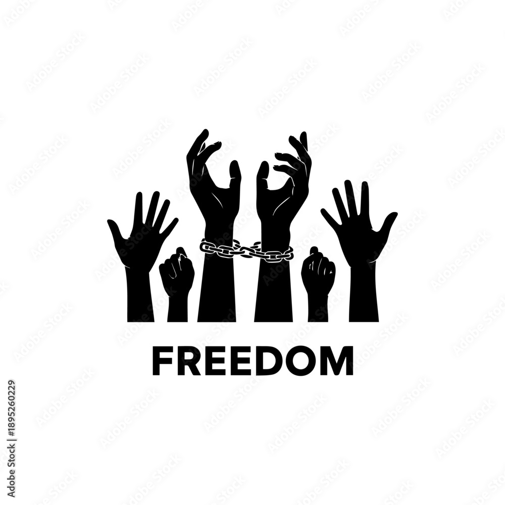 Fototapeta premium The struggle for freedom depicted by chained hands amidst other raised hands