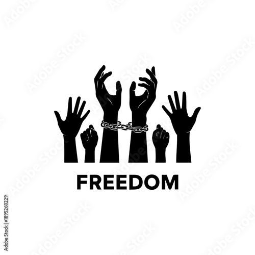 The struggle for freedom depicted by chained hands amidst other raised hands