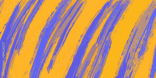 Abstract brushstrokes of purple and gold create a dynamic background