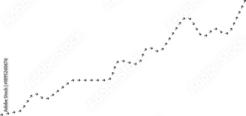 Arrow path line chart indicating economic rise along a path.