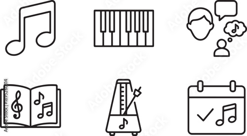 Essential music elements and tools outline icon set for learning and practice Vector