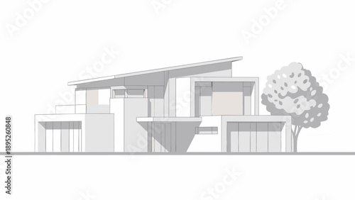 Modern house design with tree in front