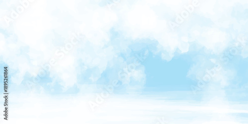 A beautiful clear blue sky with bright white clouds basking in the summer sunlight creates a peaceful nature landscape and serene atmosphere on a sunny day