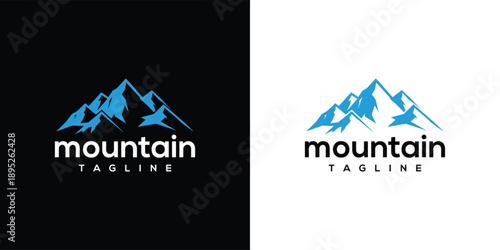 Mountain logo template with tagline on black and white background illustration