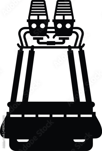 Minimal vector silhouette, vintage hot air balloon burner frame without the balloon, solid black, isolated on white.