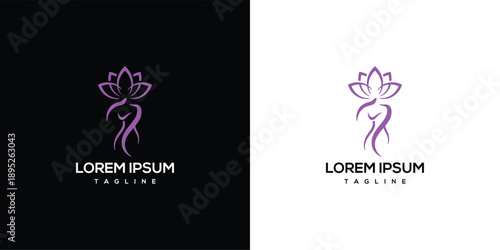 Stylized floral logos displayed side by side on contrasting backgrounds with elegant designs and symbolic representations