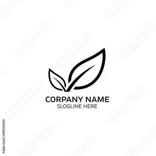 A minimalist logo design featuring leaves on a black background