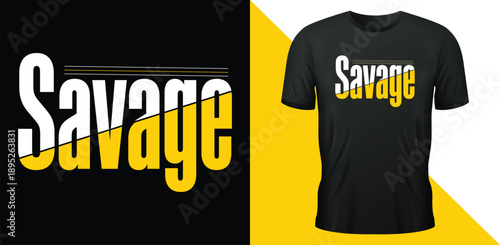Split Color "Savage" Typography T-Shirt Graphic Vector