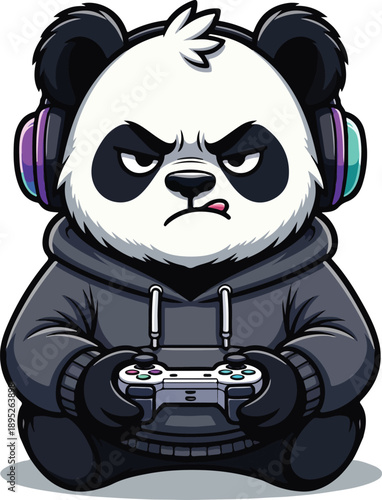 panda bear with a head phone and joystic