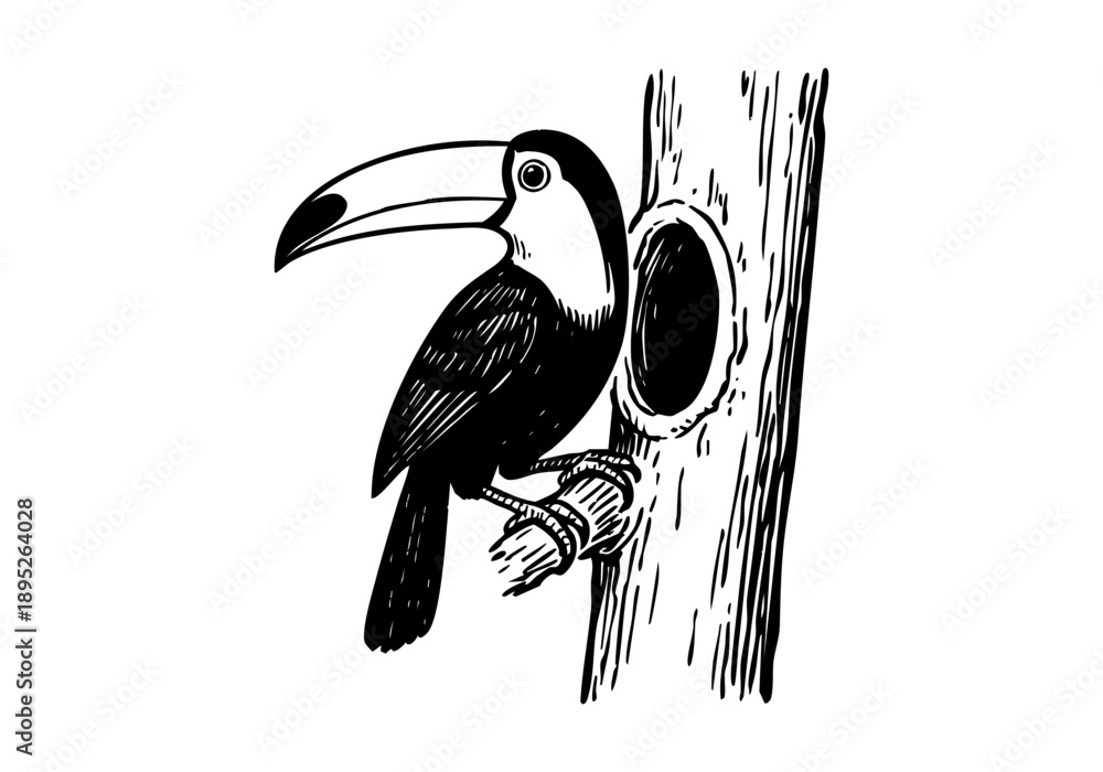 Obraz premium Toucan hand drawn simple sketch vector illustration