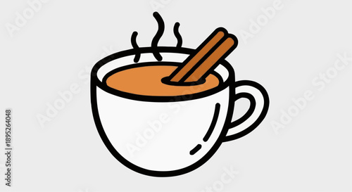 Cozy Warm Cinnamon Spiced Beverage in a Ceramic Mug with Steam and Stick