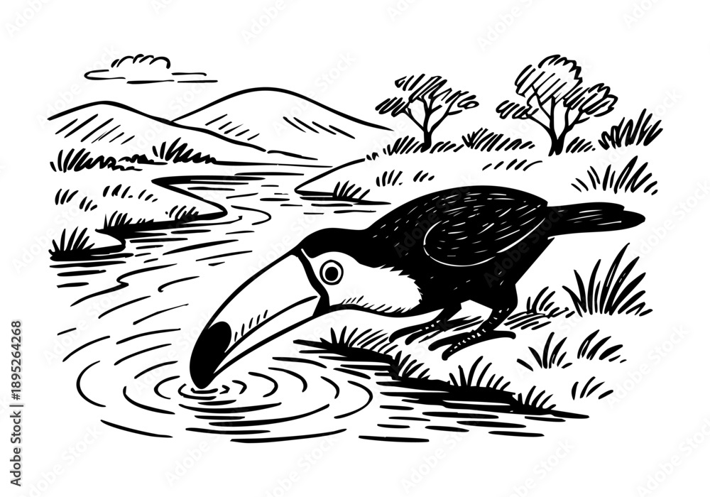 Fototapeta premium Toucan hand drawn simple sketch vector illustration