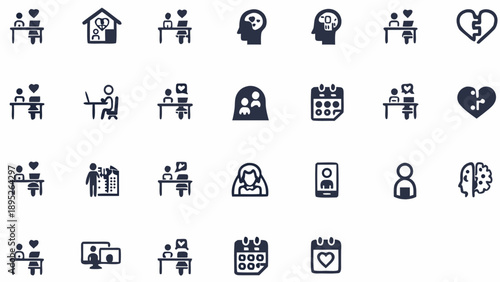 Collection of modern relationship and communication icons for business and personal use