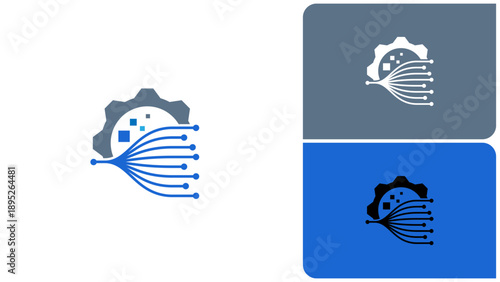AI Automation Technology Icon with Data Flow and Digital Network Vector 