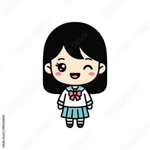Chibi Girl Illustration with Smiling Face
