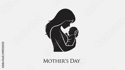Mother Holding Baby in Simple Illustration.
