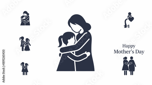 Mother Hugging Child Illustration Design Concept.