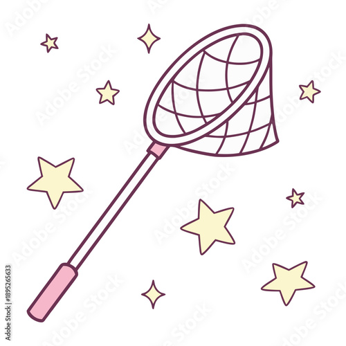 Star catcher net with many falling stars isolated on white background, design element illustration vector art isolated