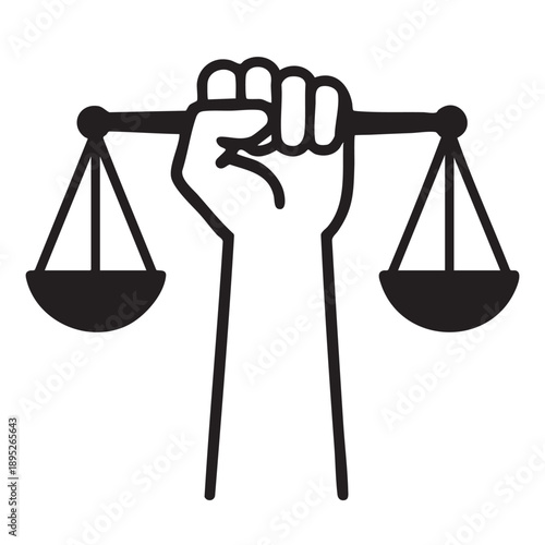 symbol of justice and equality with a raised fist holding a balance scale  symbolizing fairness and strength