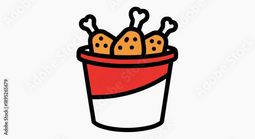 Fast food chicken bucket icon, delicious fried chicken drumsticks in a cartoon style container